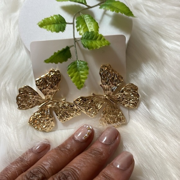 Gold Butterfly Statement Earrings - Picture 11 of 16